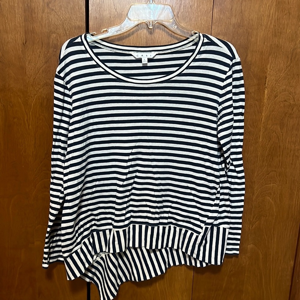 CAbi blue and white striped long-sleeve shirt